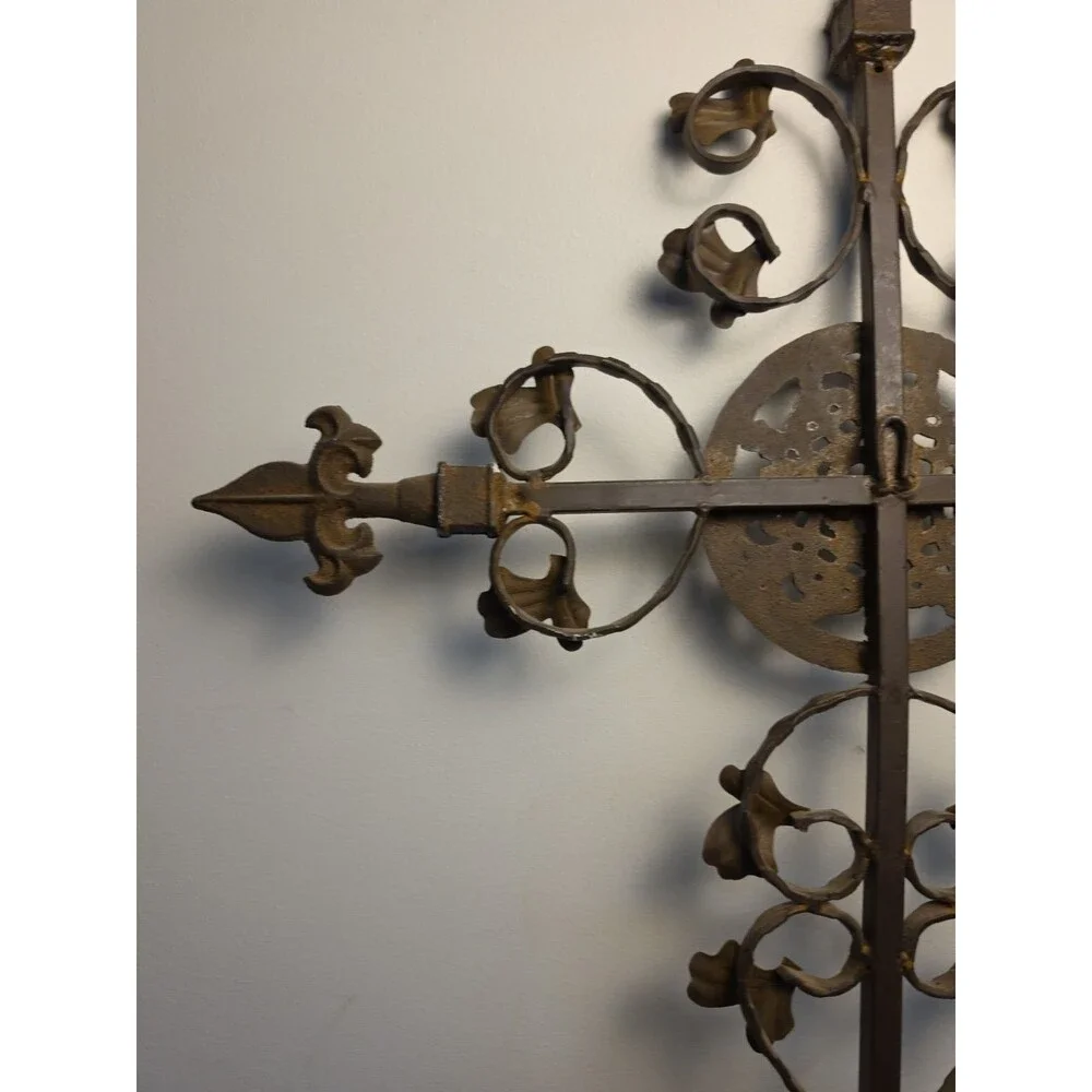 Vintage Heavy Cast Iron Cross Ornate Large 29.5